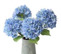 mizii 4Pcs Blue Artificial Hydrangea Flowers Large Fake Silk Hydrangea Flower with Leaves Stems Realistic Faux Hydrangeas Decorations for Wedding Table Centerpieces Vase Home Decor (Blue)