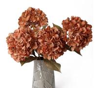 mizii 4Pcs Burnt Orange Artificial Hydrangeas Flowers Large Fake Silk Hydrangea Flower with Stems Realistic Faux Hydrangea Decorations for Wedding Table Centerpieces Vase Home Decor (Burnt Orange)