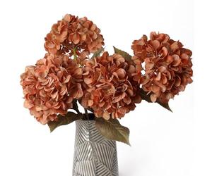 mizii 4Pcs Burnt Orange Artificial Hydrangeas Flowers Large Fake Silk Hydrangea Flower with Stems Realistic Faux Hydrangea Decorations for Wedding Table Centerpieces Vase Home Decor (Burnt Orange)