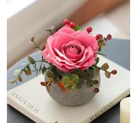 mizii DIY Small Artificial Flowers Potted Kit Fake Flower Realistic Silk Rose and Greenery with Vase for Gifts Table Centerpiece Mantle Office Desk Shelves Living Room Decorations (Pink)