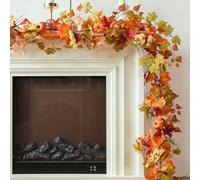 MIZII Fall Decor Artificial Maples Leaf Pumpkin Garland 6FT Autumn Maple Vines Garland Thanksgiving Halloween Harvest Decorations for Home Porch Mantle Fireplace Farmhouse Outdoor Indoor (6FT,Maple)