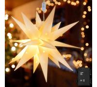 mizikuu 18in Illuminated Christmas Star Light, Easy Assembly 3D Folding Hanging LED Moravian Stars Advent Star Remote Control for Xmas Tree Topper Porch Ballroom Venue Decor Warm White