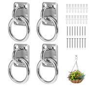 mizikuu 4 Pack M5 Tie Ring on Plate, 30 x 35 mm Tie Rings for Horses Heavy Duty Decking Rope Fittings Stainless Steel with Screws Haynet for Horses Pad Eye Plate for Stable Ring