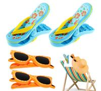 mizikuu 4 Pcs Beach Towel Clips, Towel Clips for Sun Loungers Beach Towel Pegs Sunbed Towel Clips Slipper and Sunglasses Beach Towel Clips for Beach Chairs Sun Lounger Home Pool