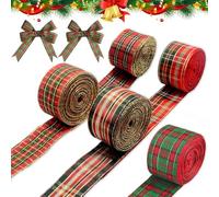 mizikuu 5 Rolls Christmas Plaid Ribbon, 6 Yards Tartan Ribbon Christmas Set Buffalo Plaid for DIY Holiday Wreath Xmas Tree Bow Decoration Outdoor Decoration