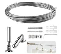 mizikuu 5m Wall Mount Curtain Wire Rod Set, Curtain Drape Wire Rod Heavy Duty Clothesline Stainless Steel Cable Rope Picture Hanging Rope for Pictures, Hangers, Interior Decoration