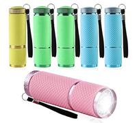 mizikuu 6 Pack Small Torch, Mini LED Flashlight Torch with 9 LED Lamp Beads Pocket Torch with Rubber Grip Multicolor Kids Torch with Lanyard for Camping Hiking Outdoor Emergency (Without Batteries)