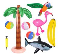 mizikuu 9 Pack Inflatable Palm Trees Flamingos Toys, Shark Parrot Inflatable Banana Beach Balls Hawaiian Party Toys Set for Summer Pool Beach Party Party Decorations Backdrop with Air Pump
