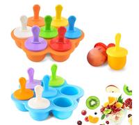 mizikuu Ice Lolly Moulds Silicone, 2 Set 7 Cavities Ice Mold with Plastic Sticks BPA Free Mini Ice Pop Molds Stem Shaper Popsicle for Homemade Food Fruit or Yoghurt, Kids DIY Ice Pop Molds