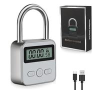 mizikuu Metal Timer Lock, Electronic Time Padlock 99 Hours Max Timing LCD Display USB Rechargeable Multi-Function Keyless Timed Lock Self-Discipline, Duty and Anti-Addiction, Silver