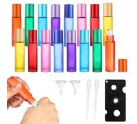 mizikuu Pack of 16 Roll-On Glass Bottles for Essential Oil, 10 ml Colourful Roll On Bottle Empty Oils Roller with Stainless Steel Roller Ball for Essential Oils, Perfumes, Aromatherap Mixtures,