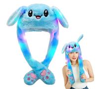 mizikuu Rabbit Hat with Movable Ears, Cute Blue Bunny Hats with Floppy Ears and Colorful LED Glowing Funny Plush Bunny Flap Cap with Paws for Kids Adults Christmas Party Carnival, Cosplay