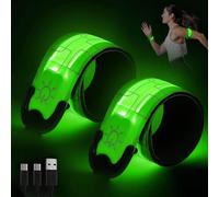 mizikuu Rechargeable LED Bracelet, Pack of 2 Reflective Light Bracelets, LED Light Bracelet with USB, Three Lighting Modes, Light Bands, Unisex for Night Running, Cycling, Jogging
