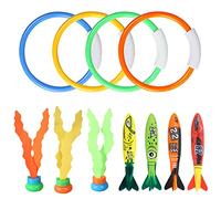 mizikuu Swimming Pool Toys, 11 Pack Diving Toys Set with Diving Rings Torpedos Gravity Tail Toy for Kids Underwater Training Diving Game Toy Summer Swimming Pool Party