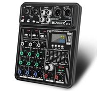 MIZISNR Mixer Audio 4 Channel Music Mixing Board with 256DSP & 5-Band EQ, Small DJ Console Sound Mixer with USB Port Bluetooth, 48V Phantom Power & PAD Function for Recording Studio Streaming Karaoke