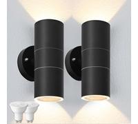 Mizlay Outdoor Wall Lights IP44,Up Down Lights 2X 5W GU10 Bulb Included,Outside Security Lights Mains Powered, Wall Mounted Sconce for Porch Front Door Pack of 2 Black