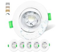 Mizlay Set of 6 LED Recessed Ceiling Downlights 30°Tilt Dimmable Warm White Natural White Cool White, IP44 Bathroom Spot Lights,Ceiling Spotlights 90mm(Φ72-80mm) AC220-240V,7W/500lm Round White