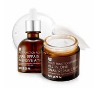 [MIZON] ALL IN ONE SNAIL REPAIR CREAM 75ml & SNAIL AMPOULE 30ml KOREAN BUNDLE SET - Hydrating & Repair Moisture Set for Smooth, Plump-Looking Skin, Korean Skincare Duo