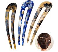 MIZORRI 3 Pack French Hair Forks Tortoise Shell U Shape Updo for Thin Thick Hair, Classic Cellulose Acetate 2 Prong Bun Vintage Hairstyle Accessories