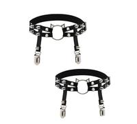 MIZSPISE 2Pcs Women's Leather Thigh Garter Adjustable Leg Garter with Clips Punk Goth Garters for Thigh-high Socks (owl's head, one size)