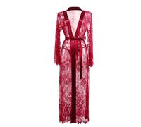 MIZSPISE Lingerie for Women Long Lace Boudoir Outfits Sheer Gown Sexy Kimono Robe Swimsuit Cover Up Exotic V Neck Nightgowns (UK, Alpha, One Size, Regular, Regular, wine red)