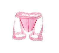 MIZSPISE Men's Sexy Lace Sissy Boxer Briefs, Sheer Thong Bikini with Garters, See Through Stretch Underwear Trunks (UK, Alpha, One Size, Regular, Regular, pink)