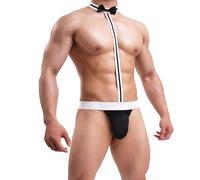 MIZSPISE Men's Thong Bow Tie G-String Sexy Bodysuit Stretchy Strap Suspender Underwear Briefs Jockstrap Lingerie Mankini Cosplay Costume Nightclub (UK, Alpha, One Size, Regular, Regular, black)
