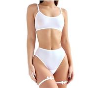 MIZSPISE Women’s Sexy Sheer Minimalist Lingerie Set with Leg Rings, Mesh Bra Sheer Wireless Unlined Brassiere Breathable High Waist Panties Set Naughty Babydoll Soft Sleepwear Brief (white, S/M)