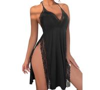 MIZSPISE Women's Sexy Nightdress Lace Sleeveless Chemise Sleepwear Negligee Babydoll Women Night Dress V-Neck Lingerie, black, S