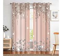 MIZSYE Light Rose Gold Shiny Diamond Print Curtains Gorgeous Drip Blackout Curtains Room Darkening (No Sequins No Sequins) Suitable for Girls Bedroom Living Room Decoration 42x84inch CLZYMS55