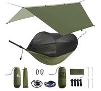 Miztli Camping Hammock Portable Tent-Like Hammock with Net 1/2 Person | Easy Setup Outdoor Hammock, 500/600 lbs, Tent-Like No-See-Um Net, 2×10 ft (20+2 loops) Tree Straps