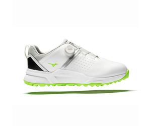 Mizuno Hazard Enerzy BOA Spikeless Golf Shoes 2025 - White / Green Gecko