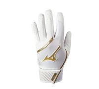 Mizuno MVP Adult Baseball Batting Glove, White-Gold, Small