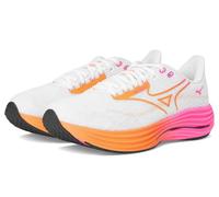 Mizuno Unisex-Adult Wave Rider 29 Hanabi Running Shoe, White-tang Orange, 14 Wide Women/12.5 Men