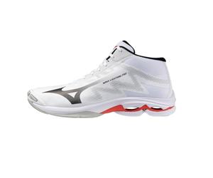 Mizuno Wave Lightning PRO Mid Volleyball Shoes, White Black Red, Lightweight Cushioning with PoWnCe Midsole, White, 6 UK