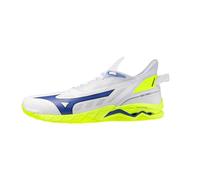 Mizuno Wave Mirage 5 Handball Shoes White Blue Neon Yellow Lightweight with Dynamic Cushioning and Wave Technology, White, 12 UK