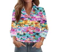 Mizvsitrd Button Down Long Sleeve Shirts for Women Floral Print Button Up Business Casual Outfits Trendy Ladies Top Blouses, Bd-rainbow Pink, M
