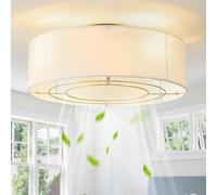 MizWacky Low Profile Ceiling Fans with Lights, 50cm Flush Mount Ceiling Fan with Light, Boho Bladeless Style 6 Speed, Rattan Remote Control for Bedroom Bedroom