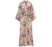MizzGenio Women's Long Silk Robes Lightweight Long Satin Robes Full Length Sleepwear Dressing Gown, Champagne, XXL/3XL/Plus