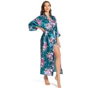 MizzGenio Women's Long Silk Robes Lightweight Long Satin Robes Full Length Sleepwear Dressing Gown, Dark Green, L-x-L
