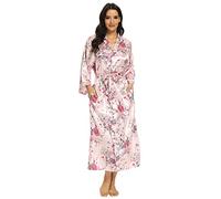 MizzGenio Women's Long Silk Robes Lightweight Long Satin Robes Full Length Sleepwear Dressing Gown, Pink, 4XL/5XL