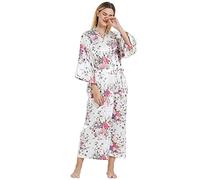 MizzGenio Women's Long Silk Robes Lightweight Long Satin Robes Full Length Sleepwear Dressing Gown, White, 4XL/5XL