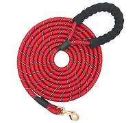 MJ-July Strong Nylon Dog Rope Twist Lead with Soft Padded Handle and High Reflcetive Threads 5-20 FT Long Red 15FT