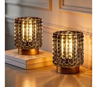 MJ PREMIER Battery Operated Lamp, Bedside Lamps Set of 2 Timer, Cordless Table Lamp, Mini Battery Operated Lights, Decorative Table Lamps for Bedroom Living Room, Grey