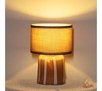 MJ PREMIER Battery Operated Lamp with Timer, Small Cordless Lamp with Glass Base, Fabric Shade Portable Table Lamp for Bedroom Living Room Bedside Home Decor (Brown)