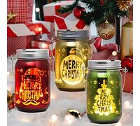 MJ PREMIER Christmas Lanterns, Pack of 3 LED Lanterns, Battery Operated with Timer, Mason Jar Lights for Christmas & New Year Celebration
