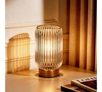 MJ PREMIER Cordless Lamp, Battery Operated Lamp with Timer, Purple Glass Lampshade, Small Table Lamps for Area No Plug, Decorative Led Light for Bedroom Living Room Shelf (Clear)