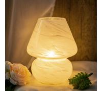 MJ PREMIER Mushroom Lamp Cordless, Battery Operated Table Lamps, Glass Nebula Table Lamps, LED Night Lights for Bedroom/Party/Corner (White)
