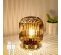 MJ PREMIER Rechargeable Lamp, Yellow Glass Lamp with Memory Function, Cordless LED Lamp with Dimmable Brightness, Decorative Touch Lamps for Bedroom Living Room（Yellow）