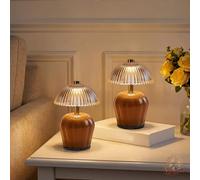 MJ PREMIER Rechargeable Table Lamp, Cordless Lamp with Timer, Mini Glass Mushroom Lampshade, Small Table Lamps, Decorative Led Light for Bedroom Living Room Shelf (Brown*2)